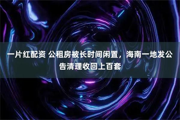 一片红配资 公租房被长时间闲置，海南一地发公告清理收回上百套
