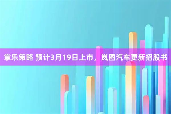 掌乐策略 预计3月19日上市，岚图汽车更新招股书
